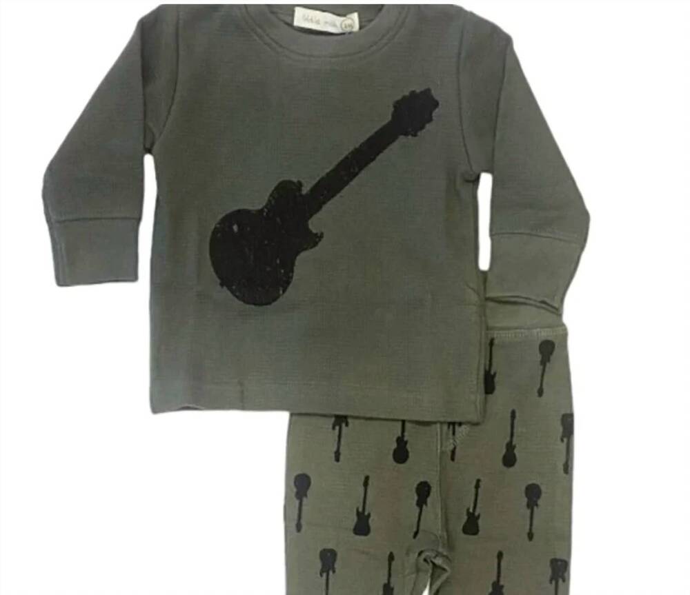 NEW LITTLE MISH kids' guitar top & short set in grey